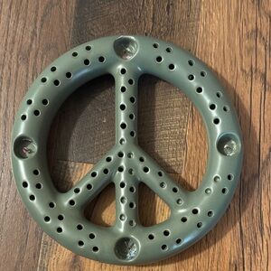 Urban Outfitters Green and Cream Peace Sign candle holder heavy